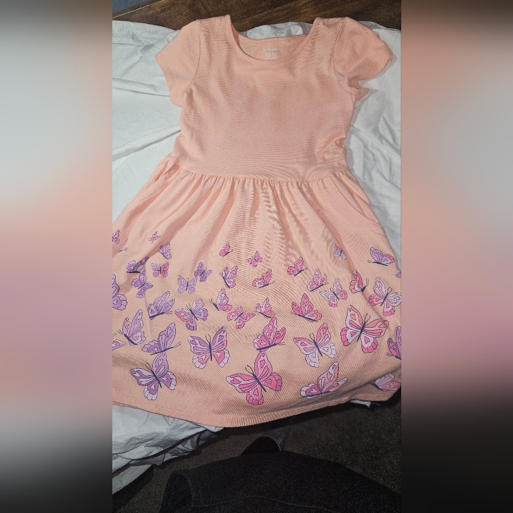 jumping beans Peach Dress with Pink & Purple Butterflies